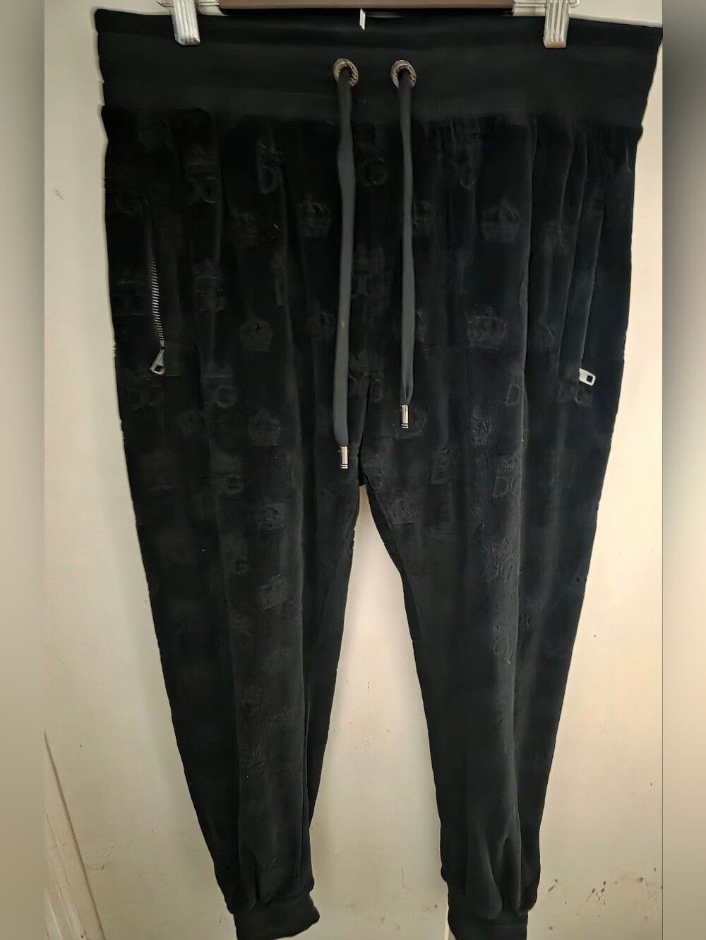 100% AUTHENTIC DOLCE & GABBANA,Black Velour Jogger Pants with Drawstring NWT ...